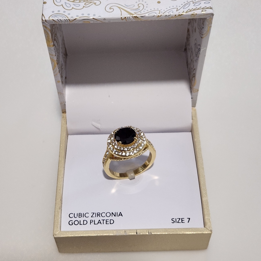 Charter Club Cubic Zirconia Gold Plated Black Stone Ring
